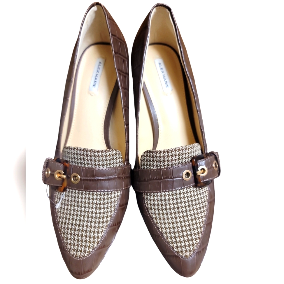 Alex Marie Loafer Heelsembossed Leather & Houndstooth